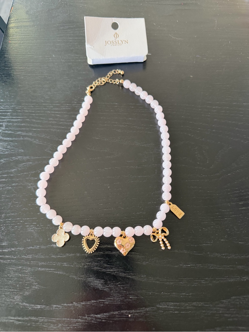 Josslyn Pink Beaded Charm Necklace with Gold Charms